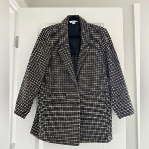 Women's Black, Brown and White Plaid Blazer